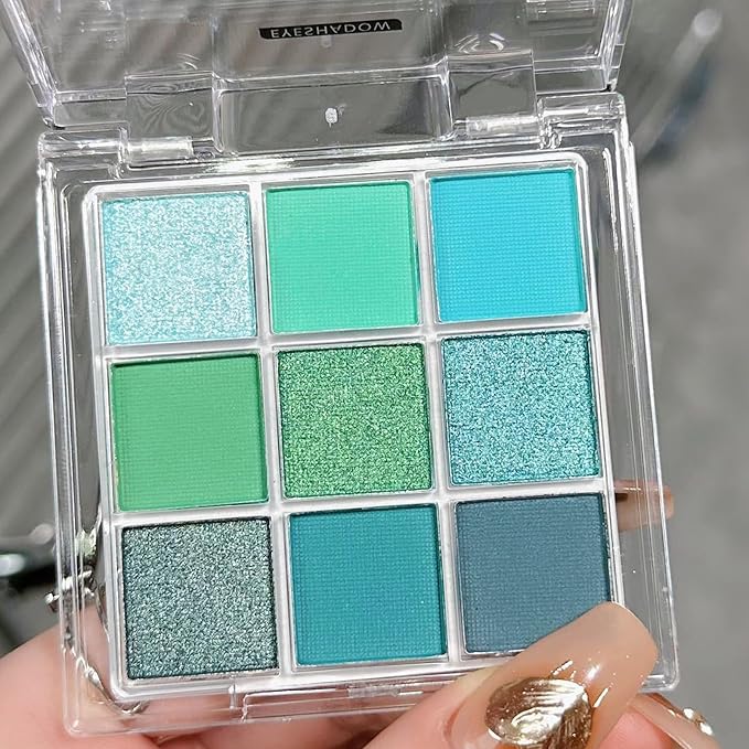MEICOLY 9 Colors Glitter Matte Green Eyeshadow Palette,Christmas Stocking Stuffers for Women,Green Eye Shadow for Christmas Wicked Witch Elphaba Makeup, Shimmer Matte Eye Makeup Eyelid Color