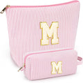 mibasies 2 PCS Initial Makeup Bags: Mothers Day Gifts for Women - Best Friend Birthday Gifts Graduation Gifts Wedding Bridesmaid Girlfriend Wife Daughter Sister Girl Gifts - Light Pink M