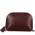 Leatherology Bordeaux Clamshell Makeup Bag – Leather Cosmetic Bag with Waterproof Lining, Interior Zip Pocket & Double Tassel Zip Closure for Travel or Vanity Organization