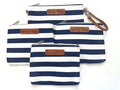 Stylish Diaper Bag Organizing Pouches - XL Set of 4 Navy and White Striped Canvas Diaper Bag Pouches with Leather Embossed Labels, Leather Wristlet Strap & Durable Metal Zippers