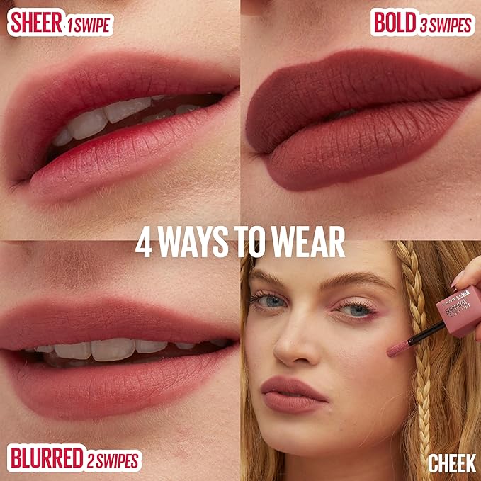 MAYBELLINE Super Stay Teddy Lip Tint, Long Lasting Matte Lipstick For Up To 12HR Wear, Mascara Tear, 1 Count