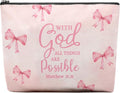 Bible Makeup Bag for Women, Christian Gifts for Women, Prayer Bible Supplies, Cute Aesthetic Coquette Pink Bow Cosmetic Bag Pouch