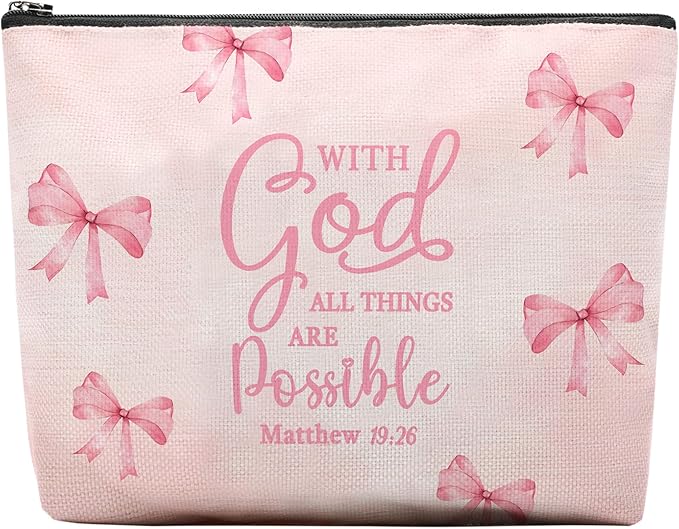 Bible Makeup Bag for Women, Christian Gifts for Women, Prayer Bible Supplies, Cute Aesthetic Coquette Pink Bow Cosmetic Bag Pouch
