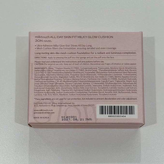 milktouch Cushion Foundation, 24H Flawless Skin, Radiant Shine, No Oxidation, Long-Lasting, Non-Creasing, 60% Hydrating Skincare Infused Korean, Stocking Stuffers, Christmas Gifts (30N Hazel)