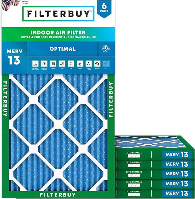 Filterbuy 15.5x23.5x1 Air Filter MERV 13 Optimal Smoke & Allergy Defense by Filterbuy