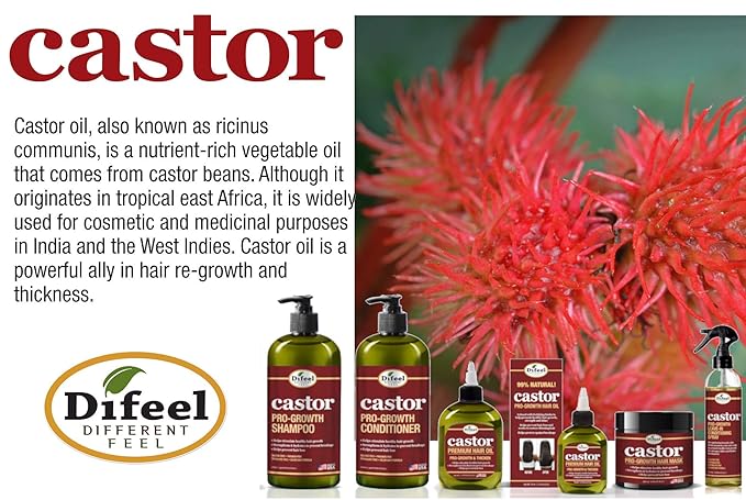 Difeel Pro-Growth Hair Care Set with Castor Oil - 3-PC Style: Shampoo & Conditioner 12oz EACH, & Hair Oil 8oz