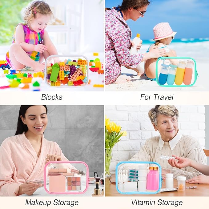 Sanwuta 6 Pcs Clear Hard Zipper Case Hard Plastic Zipper Pouches Makeup Bag Pencil Pouches Transparent Cases for Snacks Plastic Storage Organizer Box for Travel(Colorful,7.09 x 5.12 x 2 Inch)