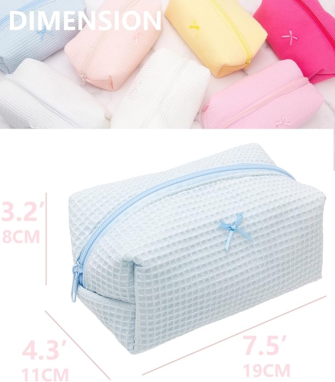 PAZIMIIK 6PCS Cozy Makeup Bag Travel Cosmetic Bag for Women Soft Toiletry Bag Aesthetic Makeup Organizer Portable Large Zipper Pouch for Skincare Beauty Accessories Brushes Waffle Check Blue