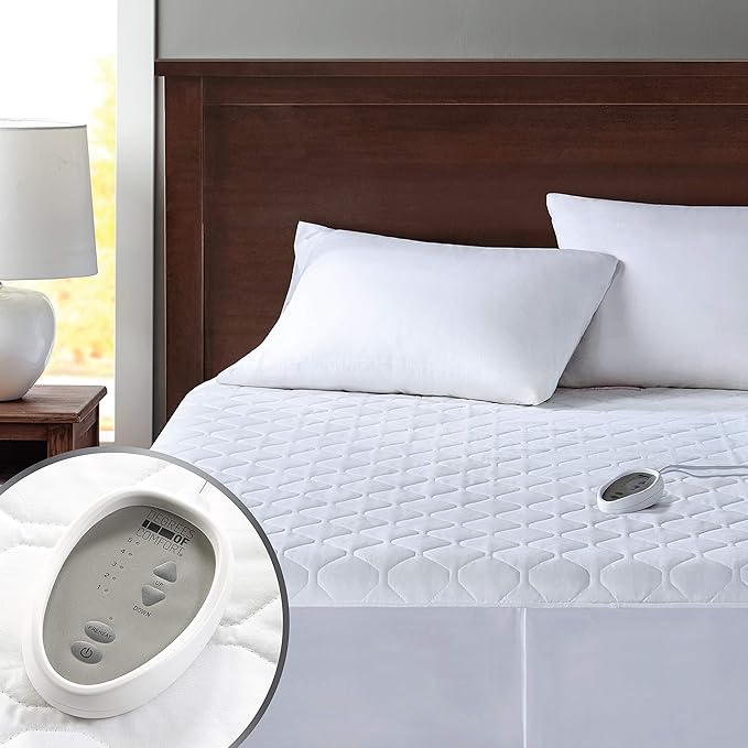 Degrees Of Comfort Heated Mattress Pad Twin Size | Zone Heating Electric Bed Warmer W/Auto Shut Off | Fit Up to 15 Inch | 12.5ft Long Cord - 39x75 Inch, White