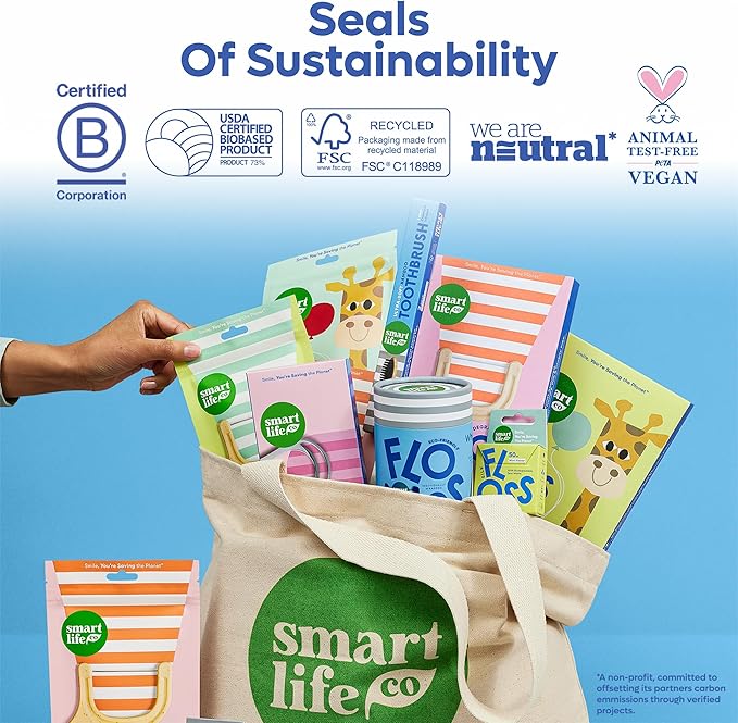 SmartLifeco Eco-Friendly Dual-Thread Dental Floss Picks (200ct) - Flossers Made with Straw Wheat Blend, Natural Teeth Whitening, Tooth Pick Stick for Adults, Activated Bamboo Charcoal Floss Thread