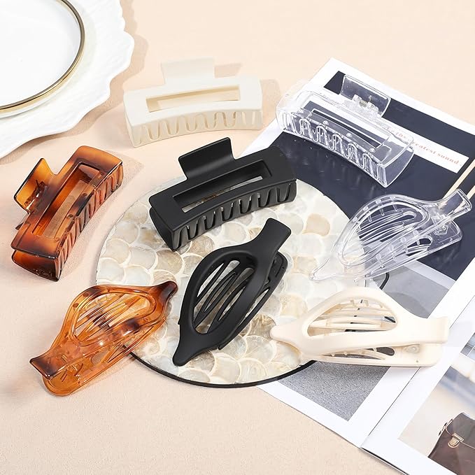 Hair Clips for Women 4.3 Inch Large Hair Claw Clips 8 pcs Square Claw Clips & Flat Hair Clips for Thick or Thin Hair French Concord Hair Barrettes Alligator Hair Accessories for Women (Transparent)