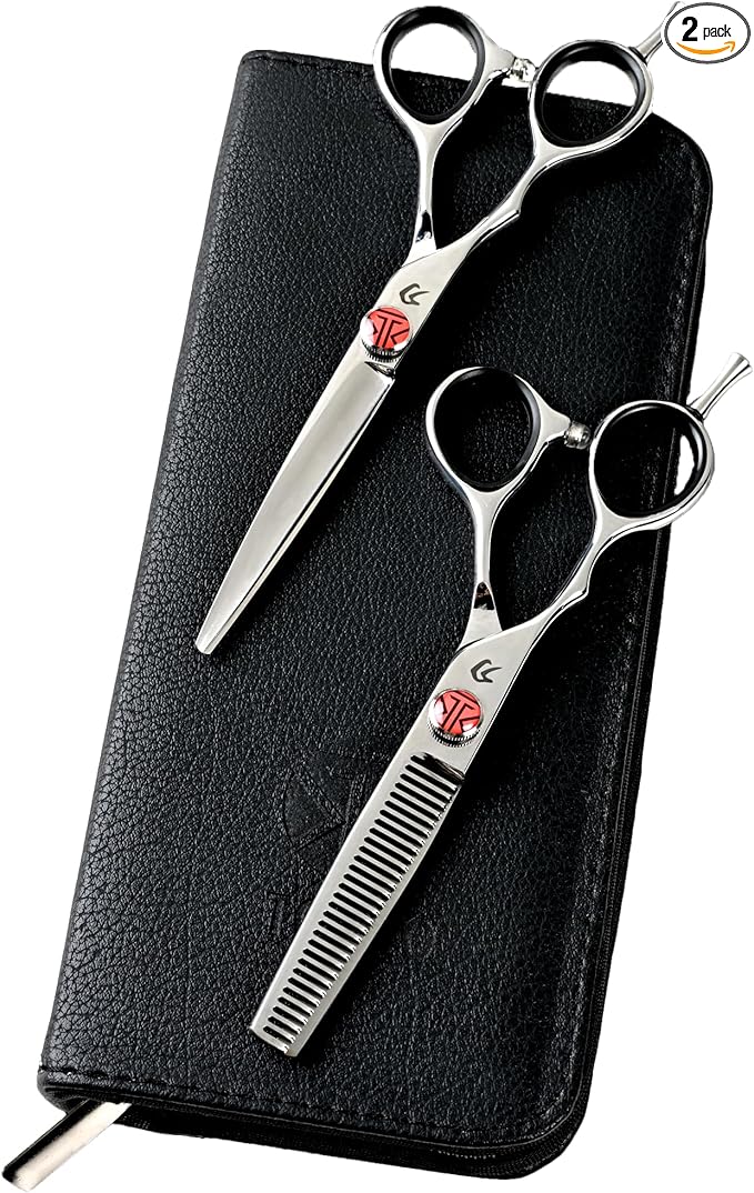 Katana Classic Left Handed Professional 6.5" Lefty Hair Shear Set by Tokko Shears, 440C Japanese Steel Left Hand Haircut Regular & Thinning Scissors for Barbers and Salon Professionals