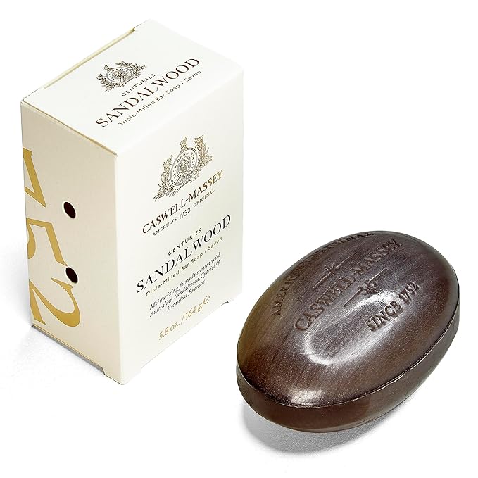 Caswell-Massey Sandalwood Natural Bar Soap for Men & Women, Moisturizing Body Soap Bar for All Skin Types, Made with Essential Oils & Plant-Based Formula for Soft Skin, Made in USA, 5.8 oz