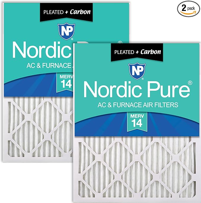 Nordic Pure 12x25x1 Pleated Air Filters MERV 14 Plus Carbon 2 Pack by NordicPure