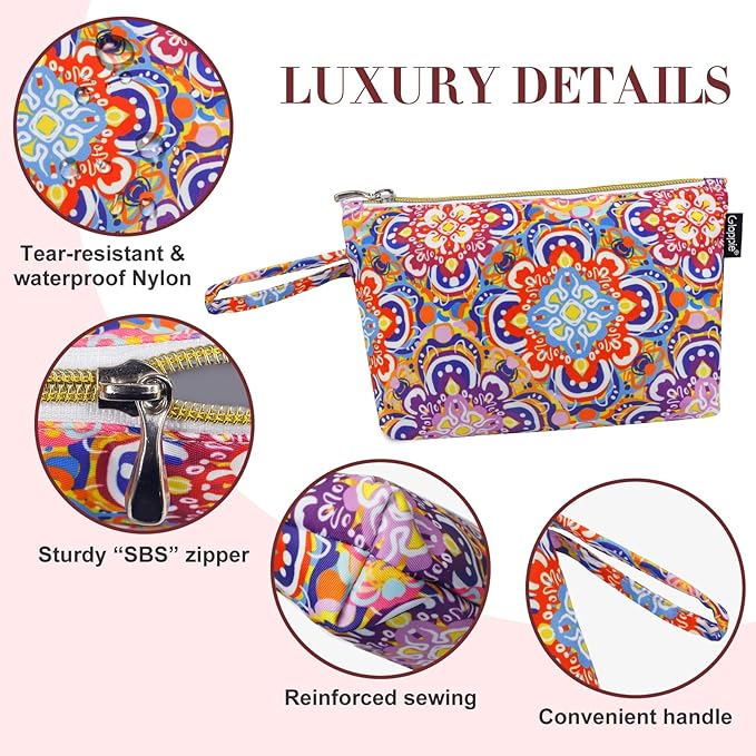 Gloppie Bohemian Makeup Bag - Travel Cosmetic Bag for Women | Small Zipper Makeup Pouch for Purse