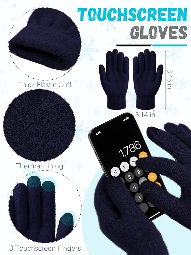 Winter Beanie Hat Scarf Gloves, Warm Fleece Knit Hat Long Scarf Neck Warmer Touch Screen Winter Gloves Set Gifts for Women