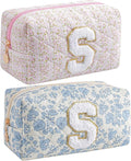 JOVAKIT Makeup Bag Cosmetic Bags for Women, Christmas Gifts for Girls Age 6-18, Alphabet Pink Floral Coquette Zipper Travel Makeup Pouch, Organizer Case Trendy Stuff (Pink+ Blue S)