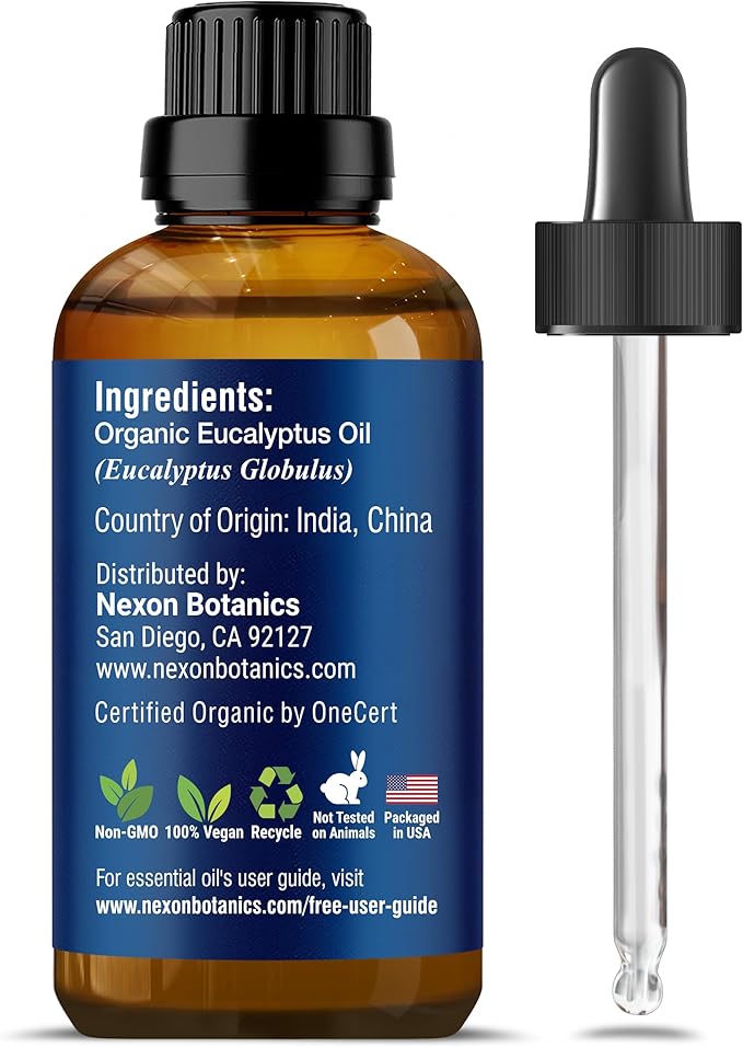 Organic Eucalyptus Essential Oil 30 ml - Pure, Natural Oil for Aromatherapy, Diffusers, DIY, Candle and Soap Making Scent - Nexon Botanics