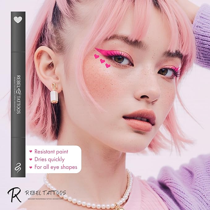 2-in-1 Eyeliner Stamp, Pigmented Intense Black Formula, Smudge-Budge Proof, Sweatproof, 24 Hour Stay Eyeliner Stamp Star Butterfly or Heart (Pink Heart)