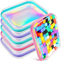 Sanwuta 6 Pcs Clear Hard Zipper Case Hard Plastic Zipper Pouches Makeup Bag Pencil Pouches Transparent Cases for Snacks Plastic Storage Organizer Box for Travel(Holographic,9.84 x 7.87 x 2 Inch)