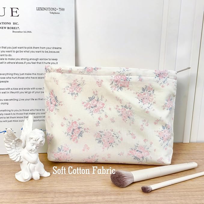 STARDW Aesthetic Floral Makeup Bag Cute Small Cosmetic Bags for Women, Travel Toiletry Bag Large Capacity Zipper Makeup Pouch, Purse Organizer Pouches