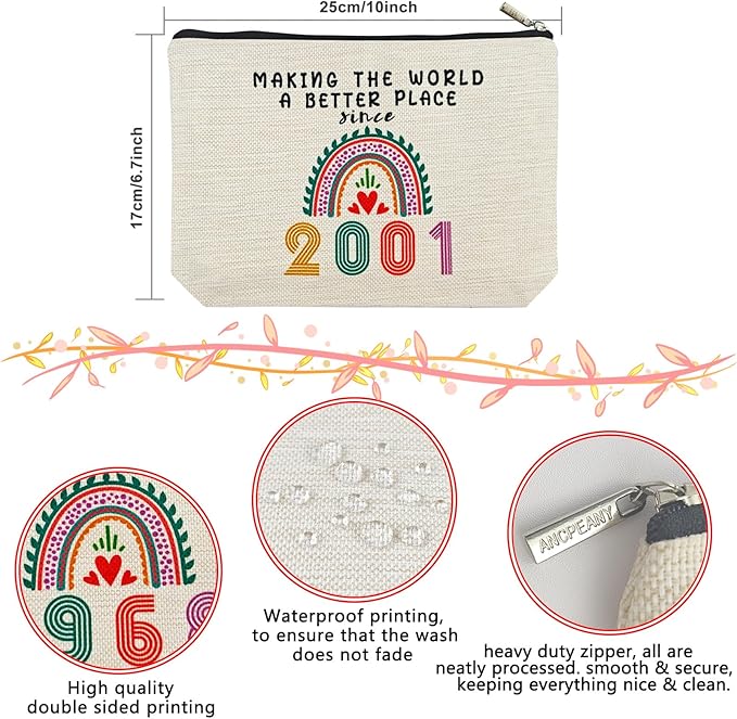 25th Birthday Gifts for Girls Makeup Bags, 2000 Happy 25th Birthday Decorations for Teen Girls, 25 Year Old Girl Birthday Gifts for Daughter, Sister, Granddaughter, Cosmetic Travel Pouch, Christmas