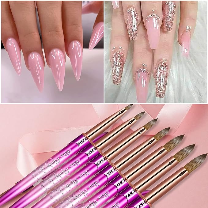 Acrylic Nail Brush Size 10, 100% Real Kolinsky Art Nail Brush for Acrylic Powder Application, Handmade Women Manicure Nail Extension Tool for Professional DIY Home Salon and Beginners