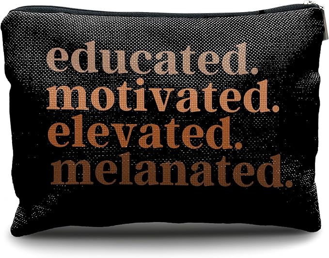 Nogrit African American Gifts,Black Women Gifts,Educated Motivated Elevated Melanated,Black Women Makeup Bag Cosmetic Bag, Melanin Makeup Travel Toiletry Bag,gifts for African American women/black