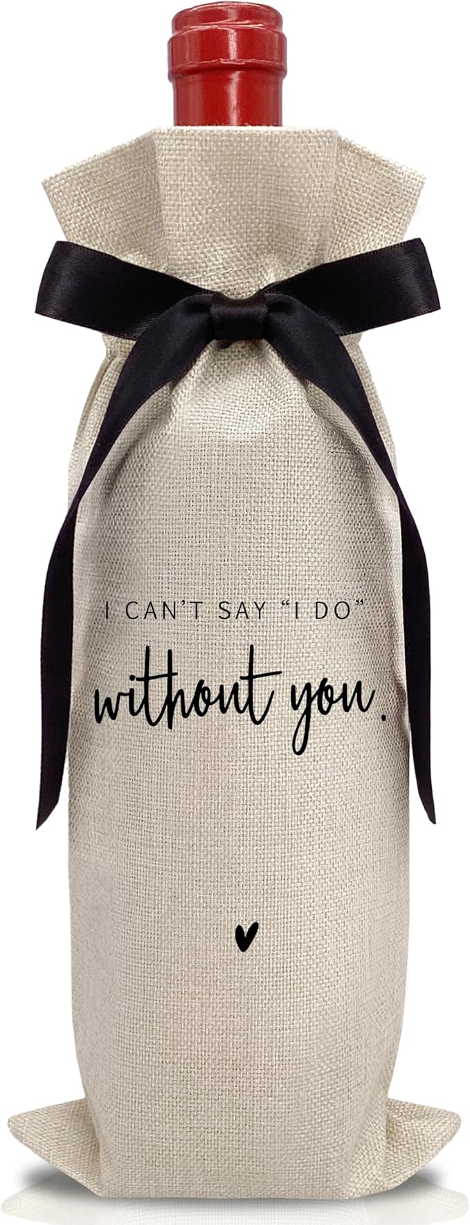 RYIGYWE Black Bow Ribbon Ideas Engagement Gift Wine Bag - 1 PCS Godparents Proposal for Bridesmaids Bride Groom Couples Her Him Officiant Gift for Getting Married Engagement Bridal Shower - A59