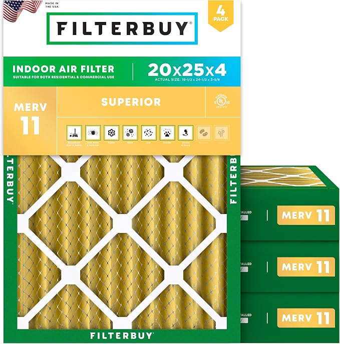 Filterbuy 20x25x4 Air Filter MERV 11 Superior Pet & Allergy Defense, by Filterbuy
