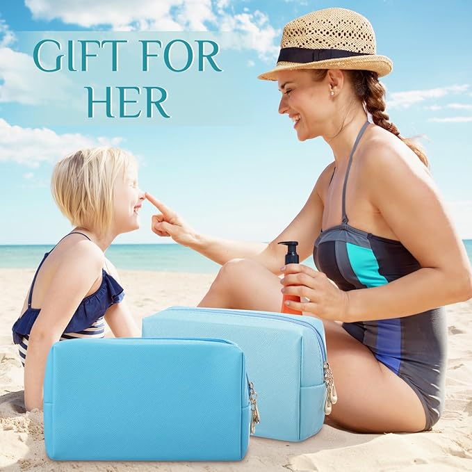 Sanwuta 9 Pcs Makeup Bags Bulk PU Double Zippers Cosmetic Bag Makeup Toiletry Christmas Small Pouch Portable Travel Organizers Case for Women Bridesmaid Party End of The Year(Blue and Green Color)