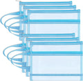 6 Pack Mesh Zipper Pouch Bags, Double Layer Nylon Pouch with Handle for Office Travel Organization (Blue, A4)