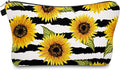 Cute Travel Makeup Bag Cosmetic Bag Small Pouch Gift for Women (Stripes Sunflowers)