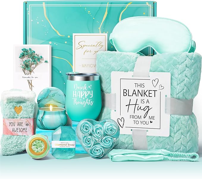 Birthday Gifts for Women Self Care Gifts Get Well Soon Gifts, Ocean Relaxing Spa Gifts Basket Care Package w/ Luxury Flannel Blanket, Unique Christmas Gifts Idea for Mom Her Friends Sister Wife