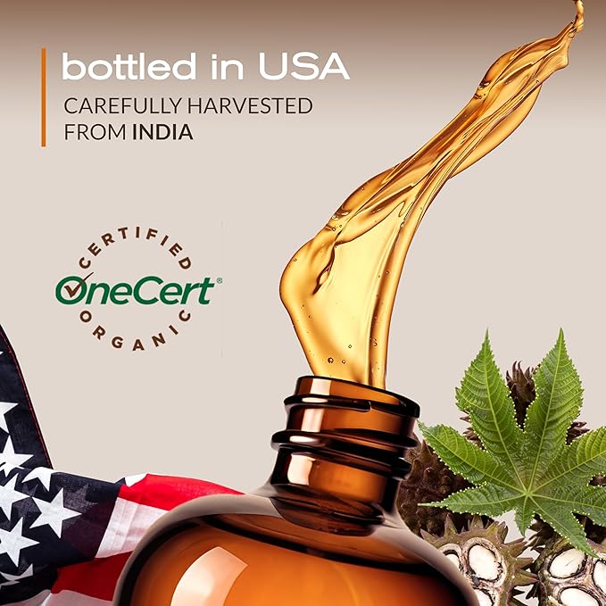 Ella & Eden Castor Oil Organic – Cold Pressed Hexane-Free Unrefined Glass Bottle - For Hair Growth, Face, Skin - USDA Certified 100% Pure – 16 Oz
