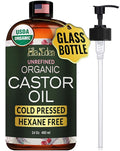 Ella & Eden Castor Oil Organic – Cold Pressed Hexane-Free Unrefined Glass Bottle - For Hair Growth, Face, Skin - USDA Certified 100% Pure – 16 Oz