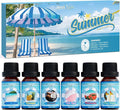 Summer Essential Oils Set, Fragrance Oil Gift Set for Oil Diffusers, Scented Oils for Soap Candle Making 6x10ml - Sea Breeze, Pineapple, Watermelon, Coconut, Pink Beach, and Pina Colada