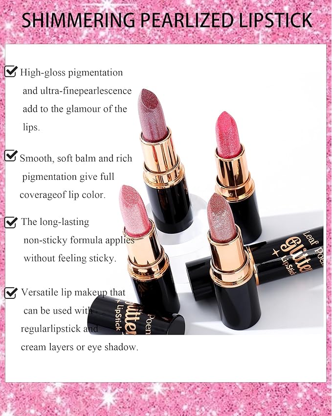 Metallic Rose Pink Glitter Lipstick for Women,Glitter Diamond Shiny Shimmer Nude Lip Gloss Long Lasting Sparkling Waterproof Matte Lipgloss Lipstick,High Pigmented Red Lipstain Lip Color Makeup -03