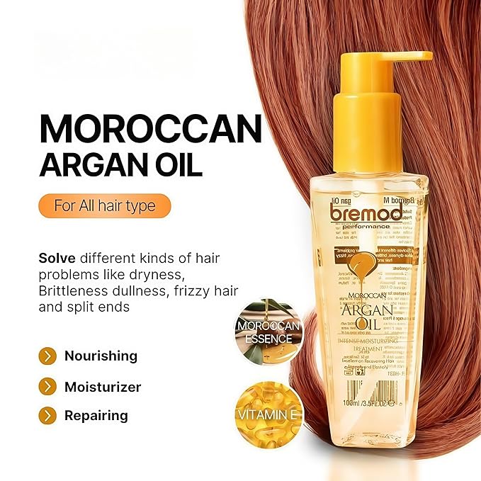 Leave-In Moroccan Argan Oil Hair Oil – Vitamin E Oil& Keratin Hair Treatment for Repairing Dry, Frizzy & Damaged Hair – Deep Nourishing Hair Serum, Anti-Frizz & Split End Repair 3.3Fl Oz