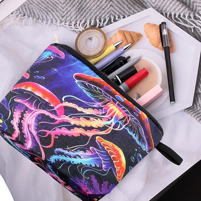 Cute Animal Lovers Gifts Tropical Jellyfish Cosmetic Bag Makeup Pouch with Zipper (jellyfish)