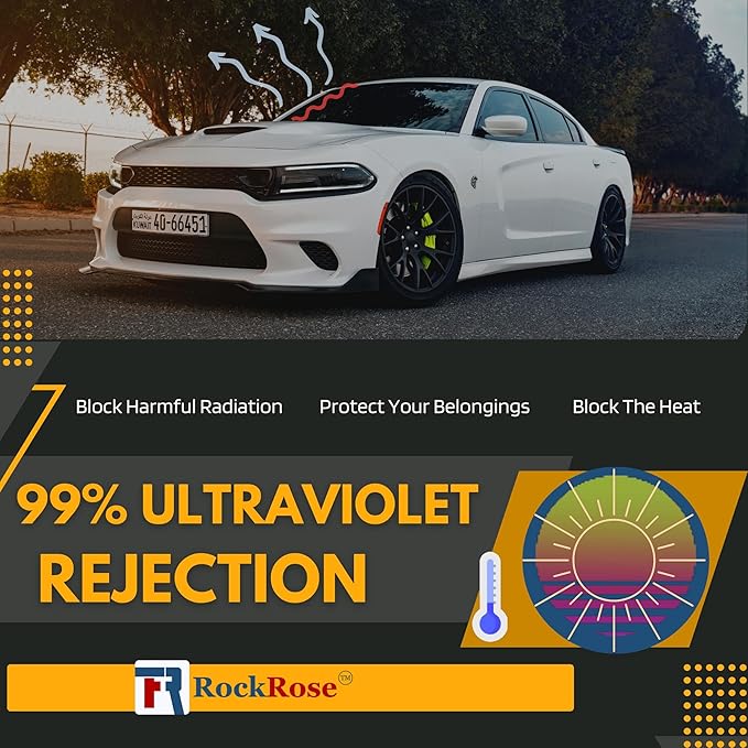 RockRose 50% Nano Ceramic Car Window Tint 40 in x 6.5FT 2PLY Privacy Film Heat Block, 99% UVR, and 85% IRR Block for Auto or Home Strong Adhesive, Easy Shrink, Plotter Friendly - Charcoal