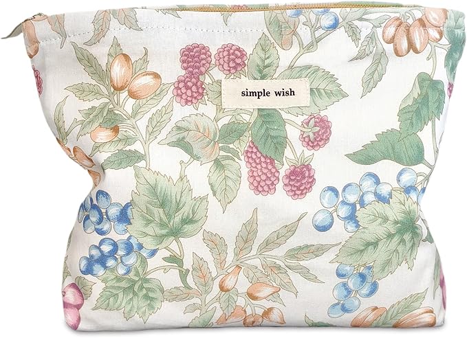 STARDW Aesthetic Floral Makeup Bag Cute Small Cosmetic Bags for Women Girls, Travel Toiletry Bag Large Capacity Zipper Makeup Pouch, Purse Organizer Pouches (Berry)