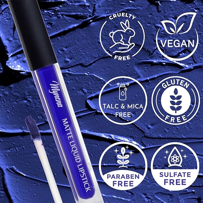 Mynena Blue Long Lasting Lipstick for Women Waterproof & Transfer-Proof | Hydrating with Shea Butter | Bold Pigment Intense Matte Color Lip Stain | Talc-Free & Vegan Product that Performs | Mavi
