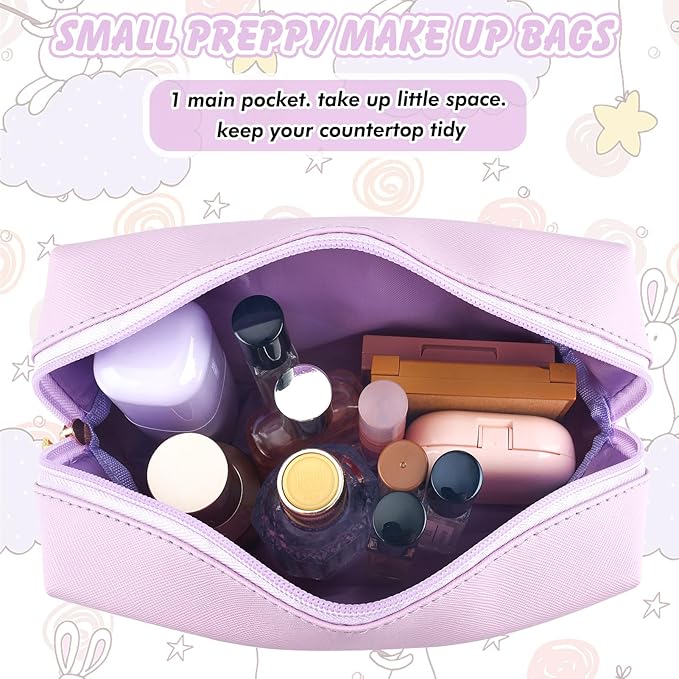 Gifts for Girls Initial Makeup Bag Personalized Cosmetic Bag with Zipper Cute Travel Toiletry Bag Waterproof PU Preppy Makeup Pouch Birthday Gift for Teen Girls Women(Purple A)