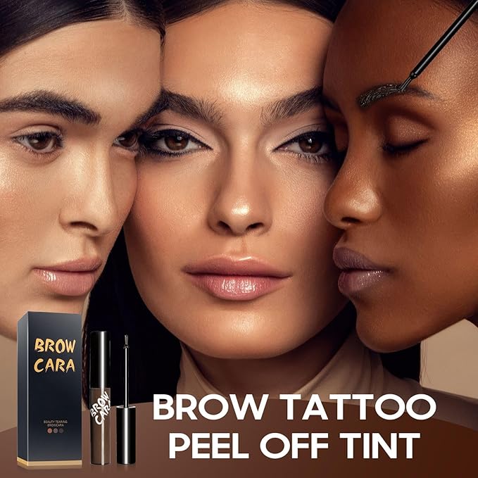 Brow Tattoo Peel Off Tint - Eyebrow Gel Tint with Eyebrow Stencils Long-Lasting Makeup, Brow Gel Eyebrow Tattoos Waterproof, Eye Brow Pencils Create Full Voluminous Brows for Women (Gray Brown)