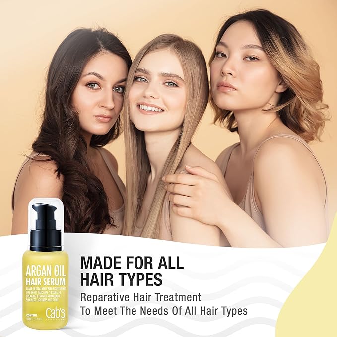 Cab's Argan Oil - Frizzy Control for Dry, Damaged & Coarse Hair, Nourishing and Repair Shine - Paraben Free, Sulfate Free 1.69 fl oz (Serum With Box)