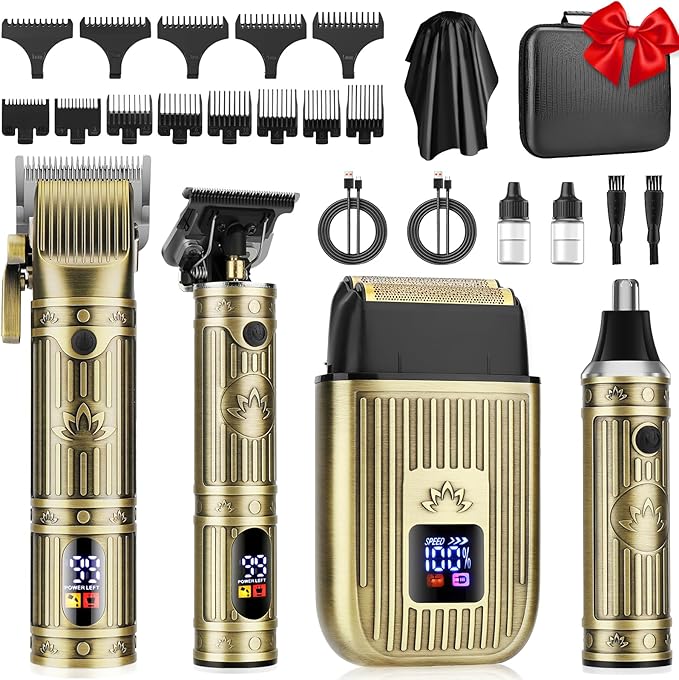 Hair Clippers for Men Shaver Set Professional,Mens Beard Trimmer,Nose Hair Trimmer,Electric Foil Shavers,4 in 1 Barber Clippers for Hair Cutting Grooming Kit & LED Display,Gift for Men