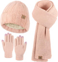 Winter Beanie Hat Scarf Gloves, Warm Fleece Knit Hat Long Scarf Neck Warmer Touch Screen Winter Gloves Set Gifts for Women