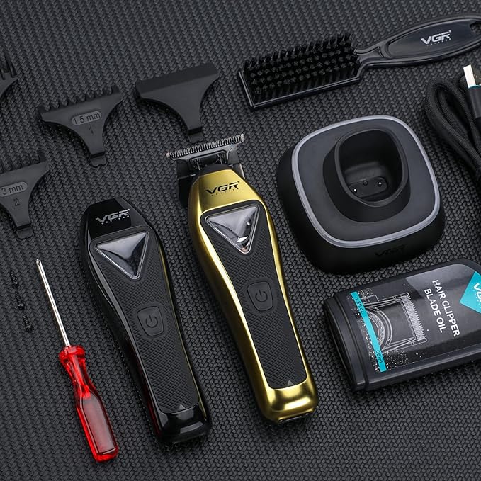 VGR 994 Vector Motor Hair Trimmer for Men, 10000 RPM Professional Hair Clippers Beard Trimmer, DLC T Blade Trimmers for Barbers, Cordless Zero Gapped Line Up Clippers with Metal Body, Travel Case