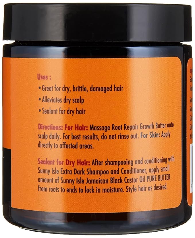 Sunny Isle Jamaican Black Castor Oil Root Repair Growth Butter 4oz | Restores & Revitalizes ALL Damaged Hair Types | Nutrient-Rich, Stimulates Hair Growth | Fights Dry, Itchy, Flaky Scalp